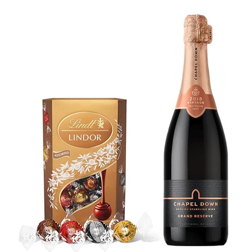 Chapel Down Grand Reserve Brut English Sparkling 75cl With Lindt Lindor Assorted Truffles 200g